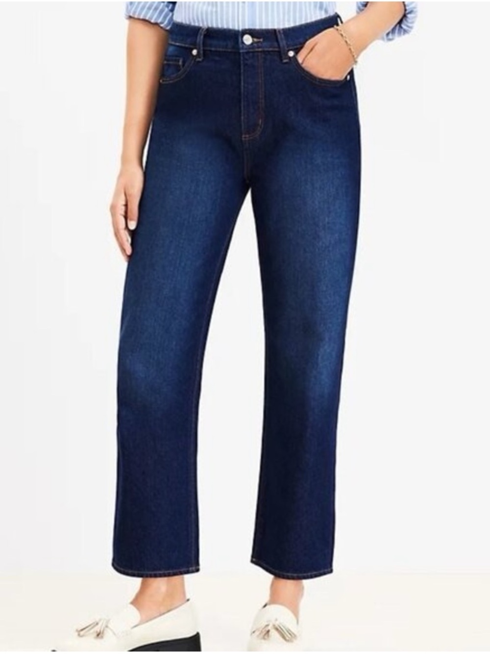 Loft High Rise The Straight Dark Wash Size 4/27 Casual Minimalist Clean Girl